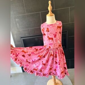Pink Horse Print Kids Dress